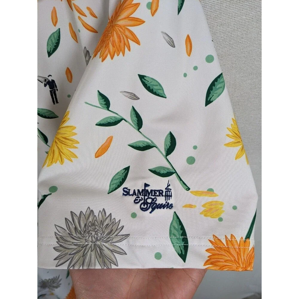 William Murray Golf Polo Shirt Men’s L XL Mums The Word White Floral Performance - Picture 8 of 12